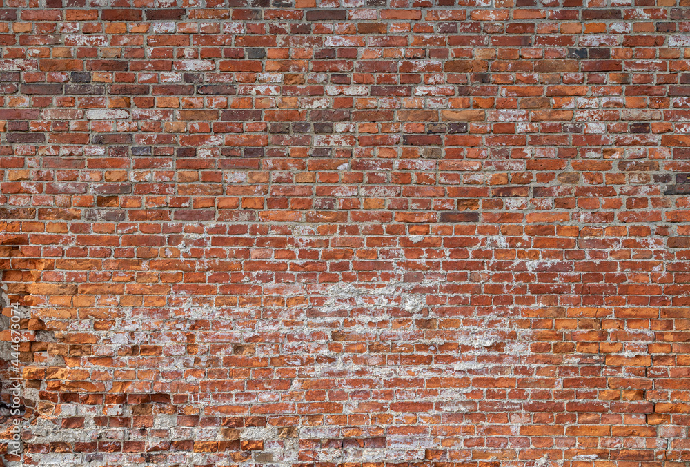 Poster front view of old and weathered red brick wall. abstract full frame textured background.