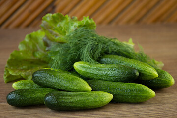 cucumbers on a wooden table