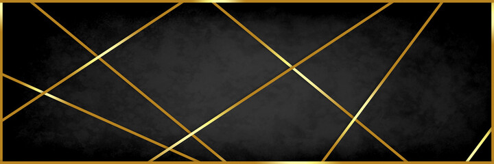 Abstract black background texture with gold design element, fancy elegant gold and black geometric pattern, black vintage chalkboard illustration with metal gold stripe decoration in angle grid design