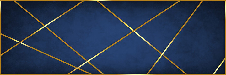 Abstract blue background texture with gold design element, fancy elegant gold and black geometric pattern, blue vintage illustration with modern metal gold stripe decoration in angle grid design