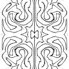 Black paint brush strokes vector seamless pattern. Hand drawn curved and wavy lines with grunge circles. brush scribbles decorative texture. Messy doodles, bold curvy lines illustration.