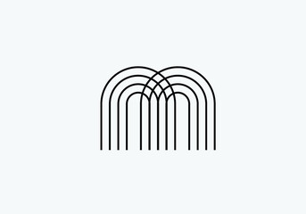 M letter or house or lines minimal vector logo template