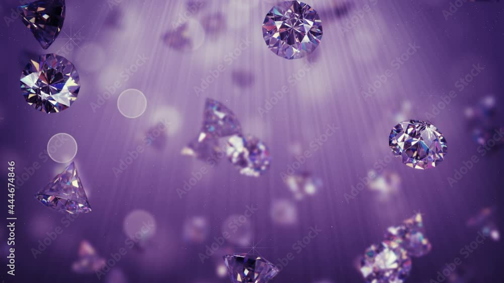 Poster purple amethyst gems in light rays. abstract luxury background. 3d render seamless loop animation