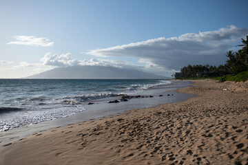 Tropical beach background with blue sea. Holiday or relax in summer concept.