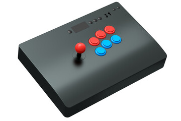 Vintage arcade stick with joystick and tournament-grade buttons on white © Vasyl Onyskiv