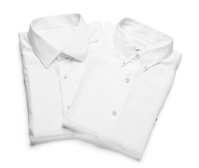Stylish male shirts on white background