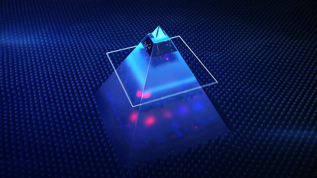 Electronic pyramid and scanning. Information safety concept. Seamless loop 3D render animation with depth of field