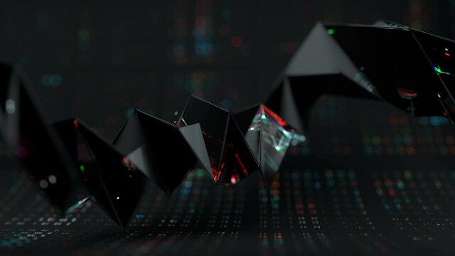 Futuristic faceted shape. Abstract sci-fi technology design. Seamless loop 3D render animation