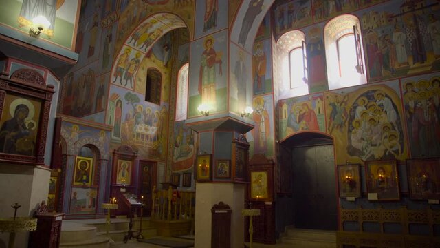 A 12th-century Georgian Orthodox church, View from inside the Lurji Monastery, or "Blue Church", in Tbilisi Georgia.
