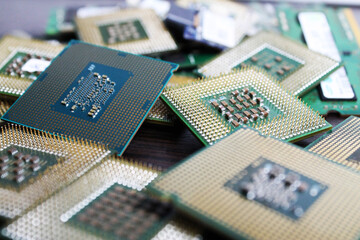 Multiple processors stacked in a pile for background