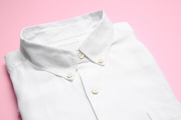 Stylish male shirt on color background, closeup