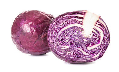 Half of fresh purple cabbage on white background