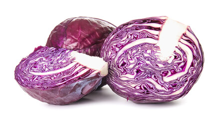 Fresh purple cabbage on white background