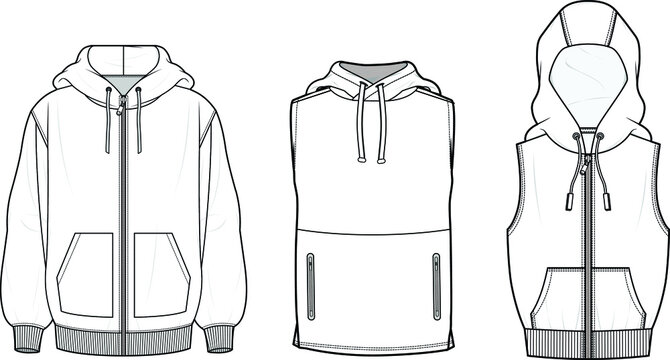 set of clothes for people. Vector outline drawing of a hoodie and