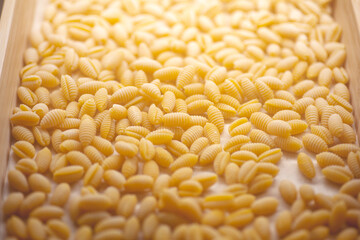 Fresh pasta. Handmade homemade Italian pasta made with fresh ingredients, eggs and wheat flour.