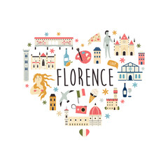 Tourist abstract design with famous destinations and landmarks of Florence.