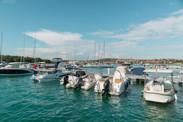 Fototapeta na wymiar View of yachts boats dock summer time