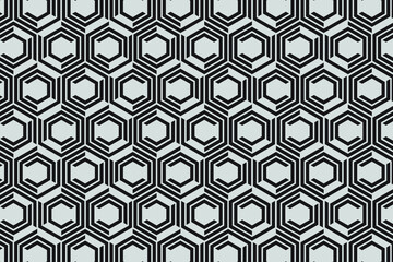 Abstract hexagon geometric pattern with lines, vector background. Black hexagon on white backgroud.