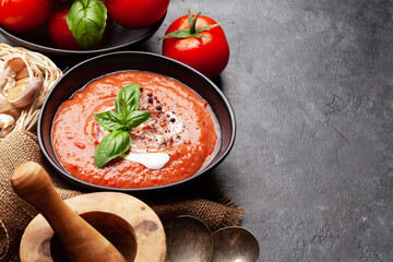 Homemade cooking cold gazpacho soup