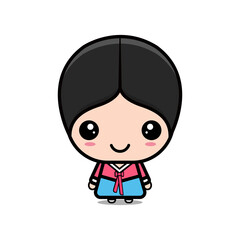Cute girl  in traditional costume of South Korea. Cartoon children in traditional korean clothes.