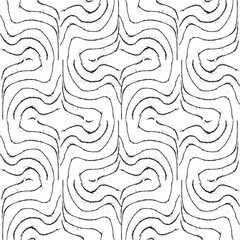 Black paint brush floral strokes vector seamless pattern. Hand drawn curved and wavy lines with grunge circles. brush scribbles decorative texture. Messy doodles, bold curvy lines illustration.