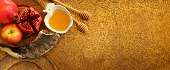 Rosh hashanah (jewish New Year holiday) concept. Traditional symbols