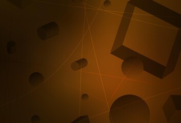 Dark Orange vector template with 3D cubes, cylinders, spheres, rectangles.