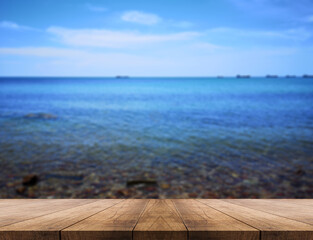 Fototapeta na wymiar 3D rendering, wooden top table on isolate blurred background 