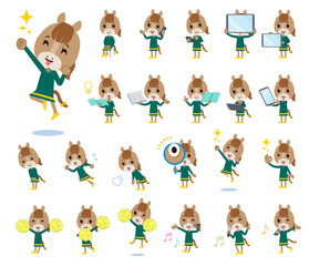 スマートフォンなどのデジタル機器を持つウマの女の子のセット