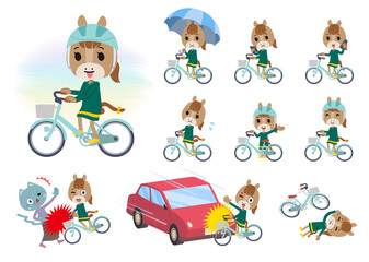シティサイクルに乗ったウマの女の子のセット