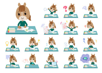 勉強に関するウマの女の子のセット