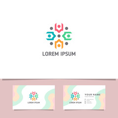 Colorful People Logo with Business Card Template