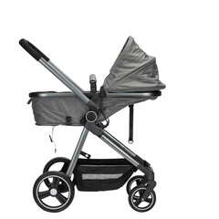 Grey isolated baby stroller with aluminum frame