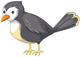 A grey bird in standing pose in cartoon style isolated