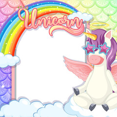 Blank banner with cute unicorn cartoon character