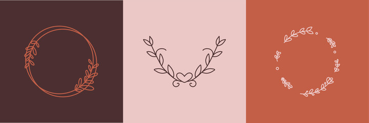 Wedding invitation hand drawn floral wreath minimal design