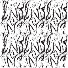 Black paint brush floral strokes vector seamless pattern. Hand drawn curved and wavy lines with grunge circles. brush scribbles decorative texture. Messy doodles, bold curvy lines illustration.