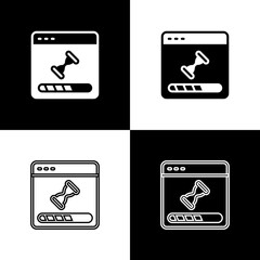 Set Loading a data window with a progress bar icon isolated on black and white background. Vector