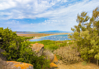 Cabras (Italy) - The coastal touristic town in Sardinia region and island, with Is Arutas Mari Ermi...