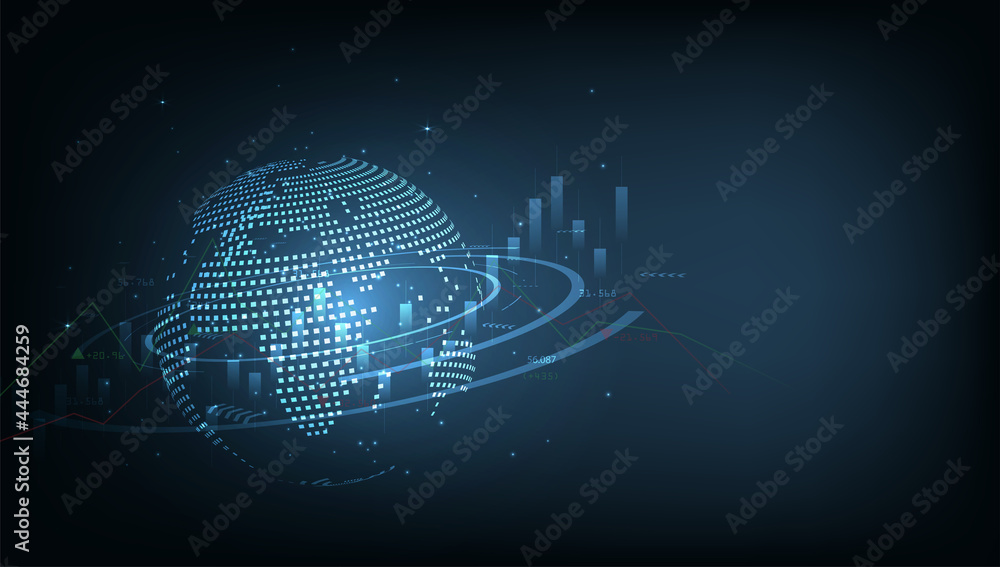 Aufkleber business candle stick graph chart of stock market investment trading.world map and graph chart of st