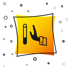 Black Giving up cigarette icon isolated on white background. Tobacco sign. Smoking symbol. Healthy lifestyle. Yellow square button. Vector