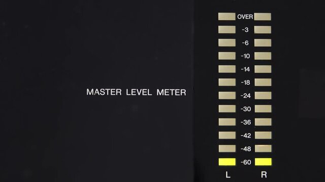 Close up of level meter,4K video.Audio level meter showing performance of input microphone for live streaming podcast social media.