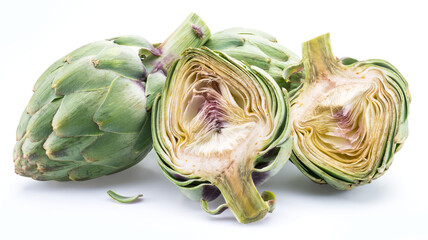 Artichoke flower edible buds isolated on white background.