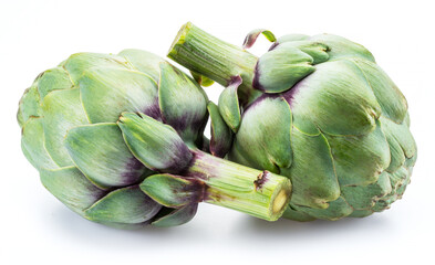 Artichoke flower edible buds isolated on white background.