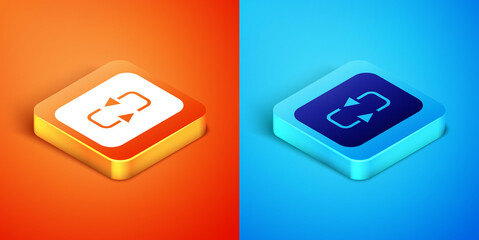 Isometric Repeat button icon isolated on orange and blue background. Vector