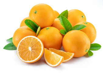 Obraz na płótnie Canvas Group of fresh orange fruits and orange slices isolated on white background.