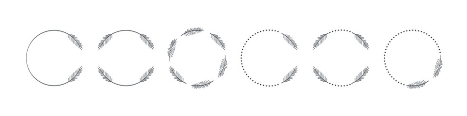 Wreaths set. Branches wreaths. Decorative frames icon. Hand drawn decorative elements. Vector illustration