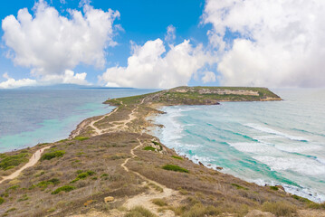 Cabras (Italy) - The coastal touristic town in Sardinia region and island, with Is Arutas Mari Ermi...