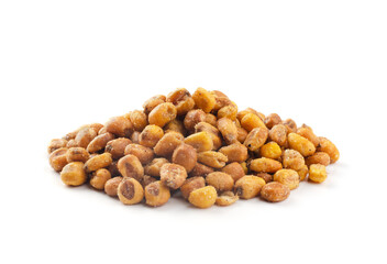 Pile of toasted fried salted corn seeds isolated