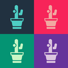Pop art Cactus and succulent in pot icon isolated on color background. Plant growing in a pot. Potted plant sign. Vector